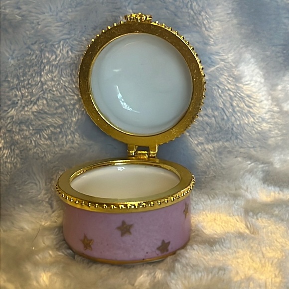 Floral Round Trinket Box Pink & White Gold Stars - Picture 5 of 6
